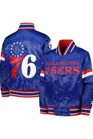 Philadelphia 76ers Home Game Royal Satin Jacket