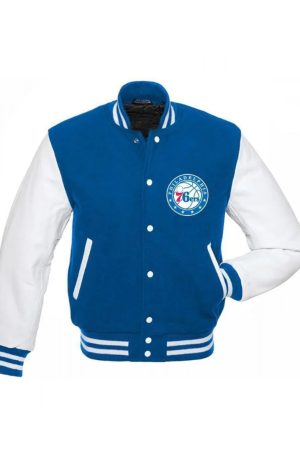 Philadelphia 76ers Letterman Blue and White Jacket