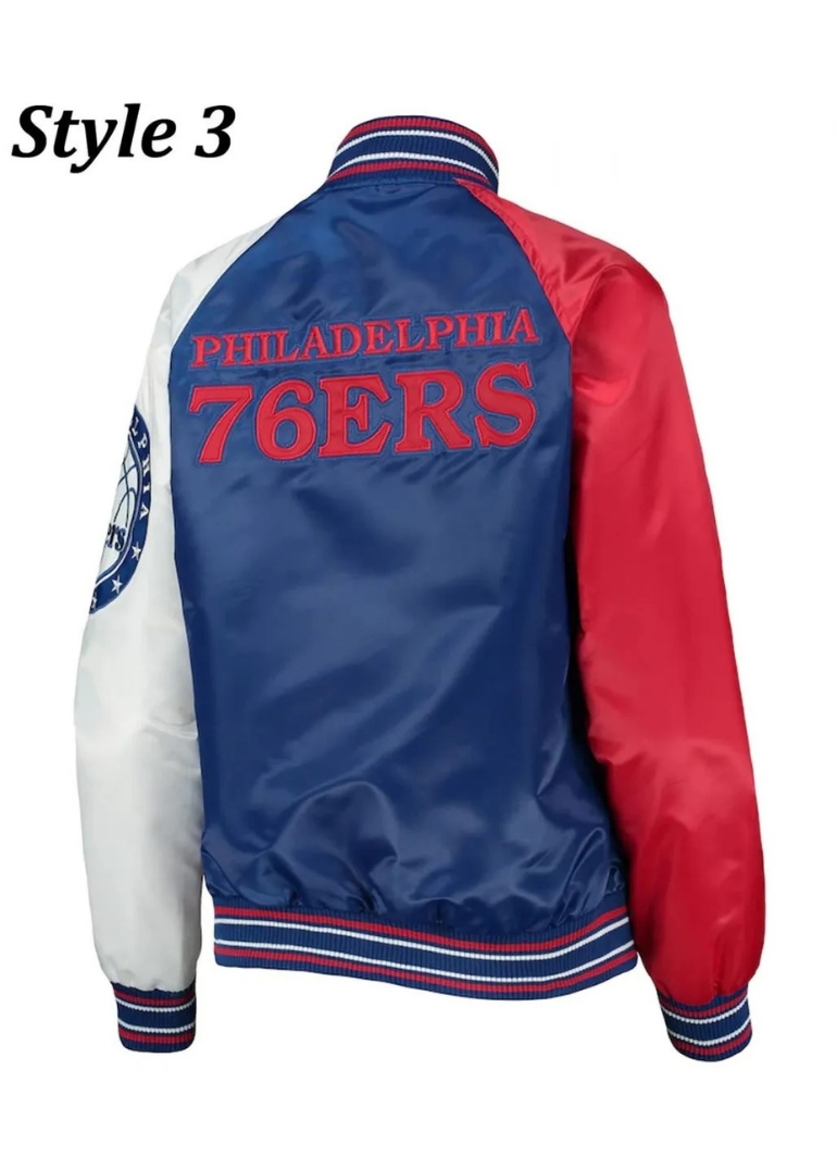 Philadelphia 76ers Red and Royal Varsity Satin Jacket 6 Red and Royal Philadelphia 76ers Varsity Satin Jacket
