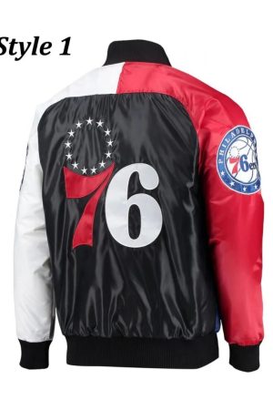 Philadelphia 76ers Red and Royal Varsity Satin Jacket