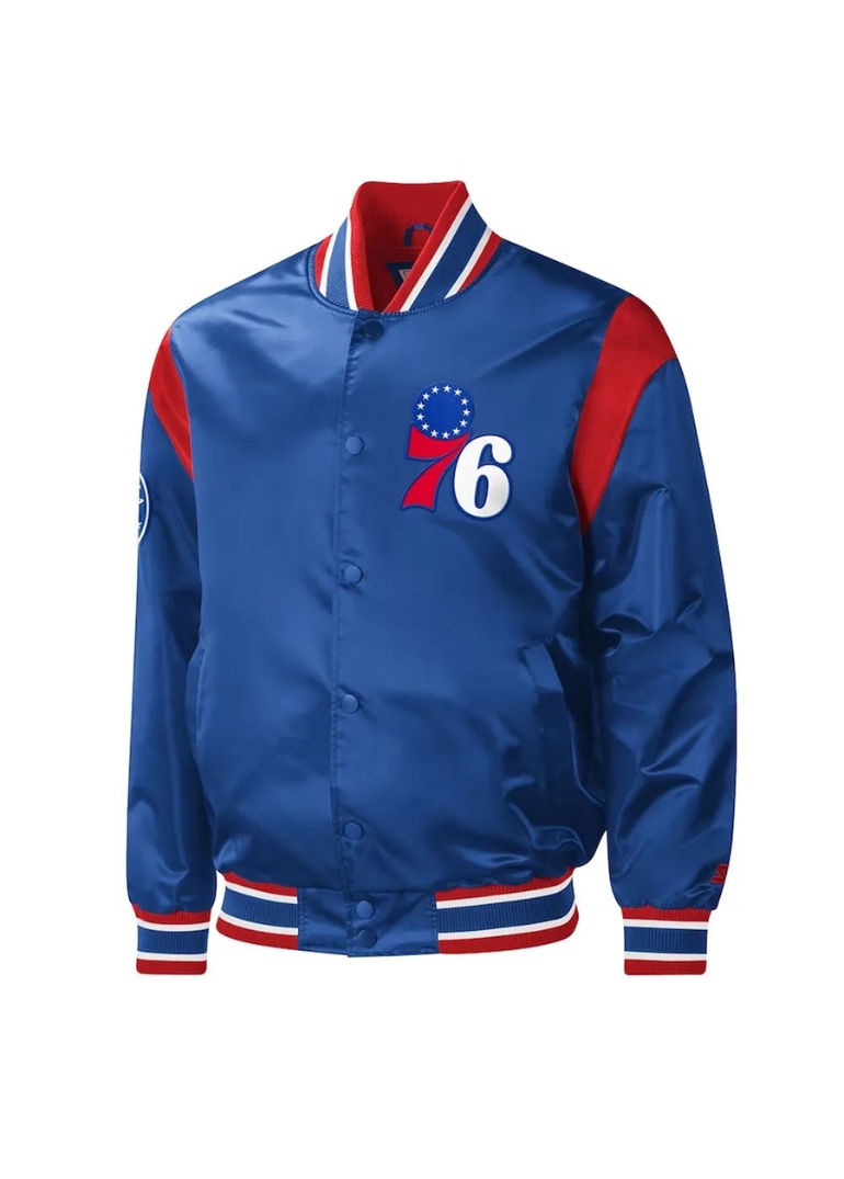 Royal Philadelphia 76ers Force Play Satin Jacket 1 Royal Philadelphia 76ers Force Play Satin Jacket
