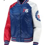 Philadelphia 76ers Red and Royal Varsity Satin Jacket - Style 3