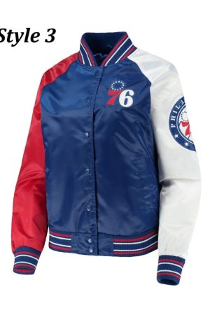 Philadelphia 76ers Red and Royal Varsity Satin Jacket