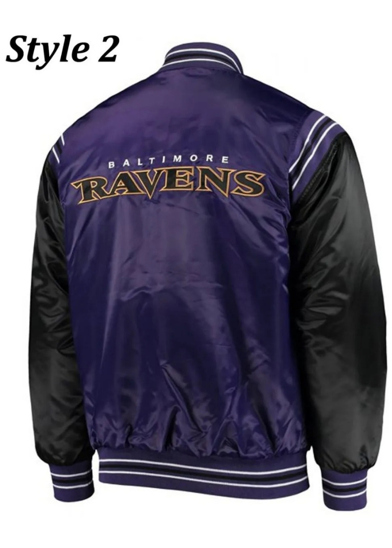 Varsity Baltimore Ravens Full-Snap Satin Jacket 6 Starter Baltimore Ravens Satin Purple and Black Full-Snap Jacket