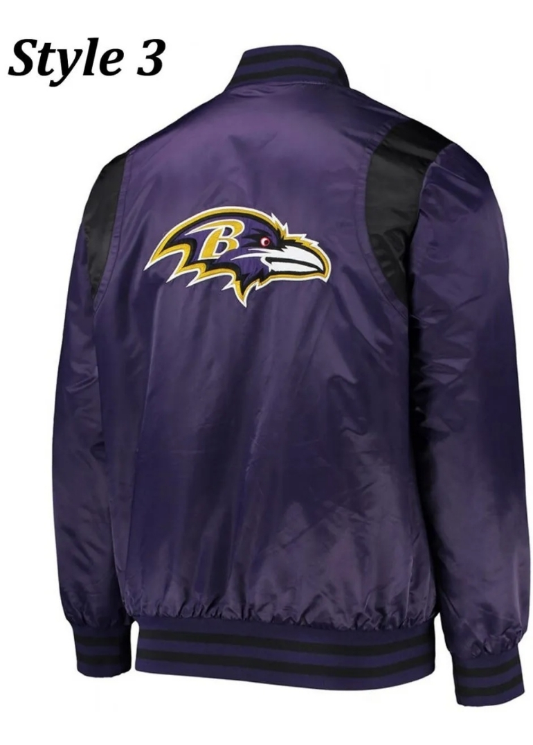Varsity Baltimore Ravens Full-Snap Satin Jacket 4 Starter Baltimore Ravens Satin Purple and Black Varsity Bomber Full-Snap Jacket