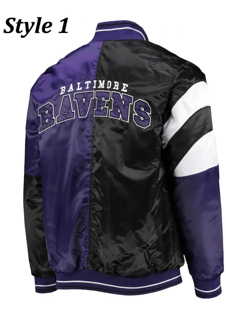 Varsity Baltimore Ravens Full-Snap Satin Jacket 2 Starter Baltimore Ravens Satin Purple and Black Varsity Full-Snap Bomber Jacket