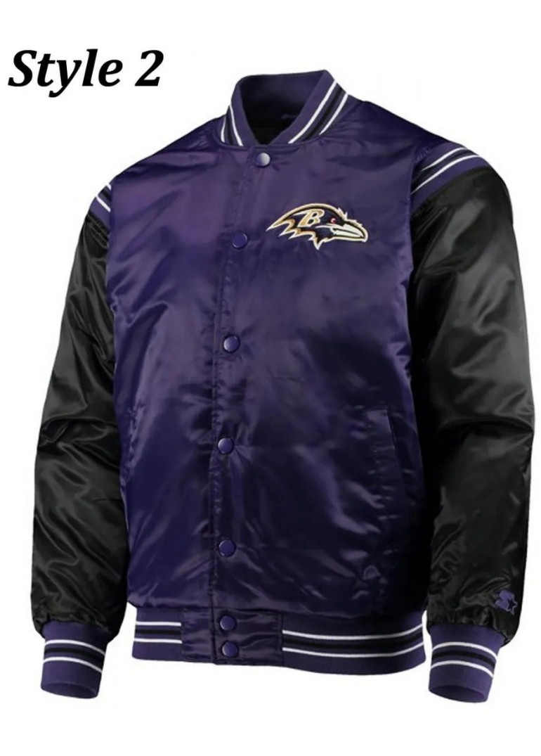 Varsity Baltimore Ravens Full-Snap Satin Jacket 3 Starter Baltimore Ravens Satin Purple and Black Varsity Full-Snap Jacket