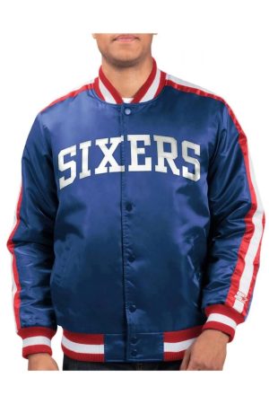 The Offensive Philadelphia 76ers Varsity Satin Full-Snap Jacket