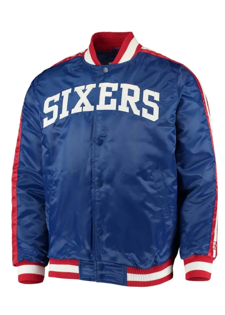 The Offensive Philadelphia 76ers Varsity Satin Full-Snap Jacket 1 The Offensive Philadelphia 76ers Varsity Satin Full-Snap Jacket