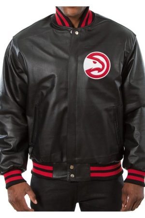 Varsity Atlanta Hawks Black Leather Jacket