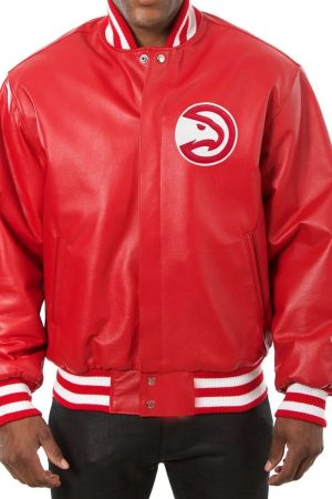 Varsity Atlanta Hawks Red Leather Jacket