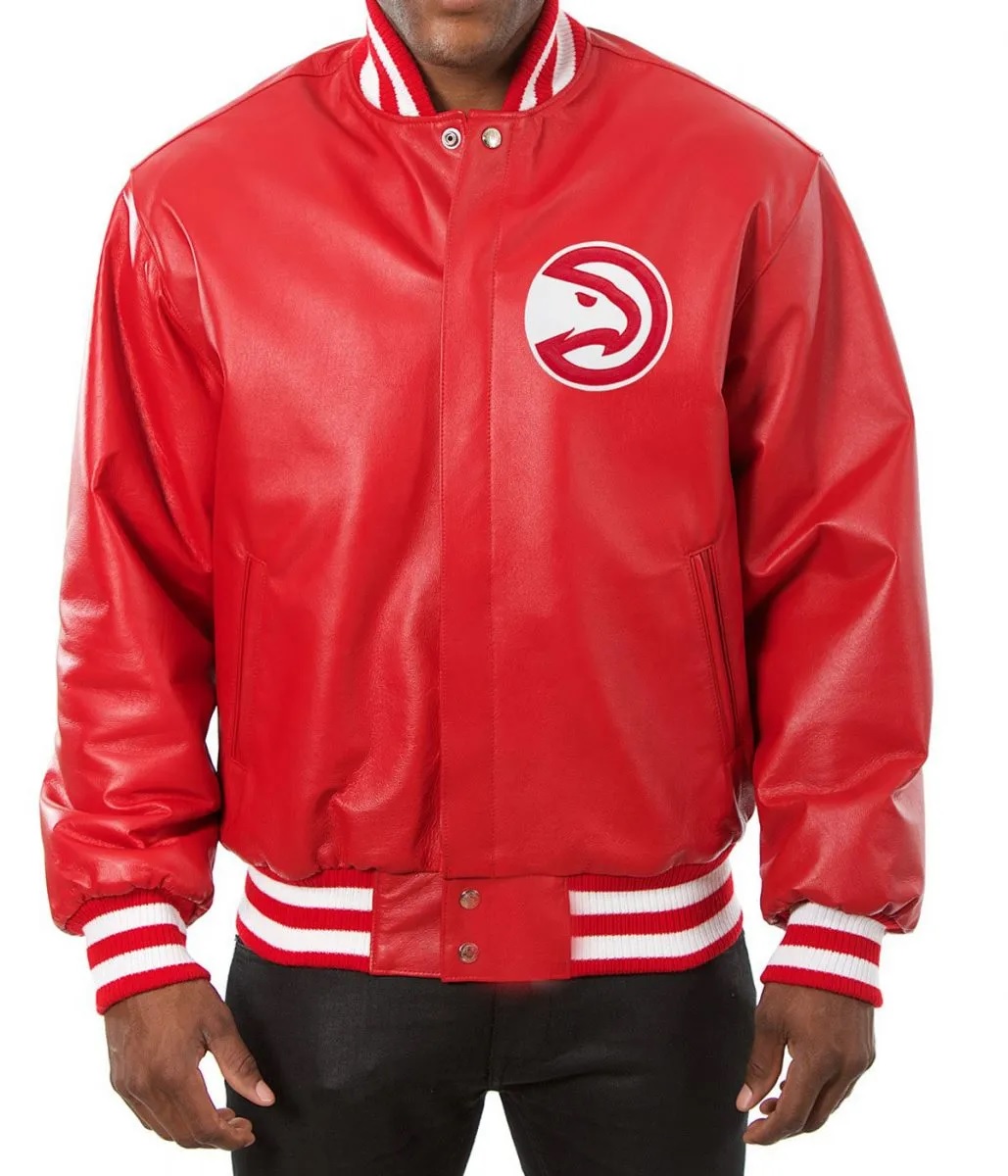 Varsity Atlanta Hawks Red Leather Jacket 1 Varsity Atlanta Hawks Red Leather Jacket