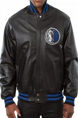 Varsity Dallas Mavericks Black Leather Jacket