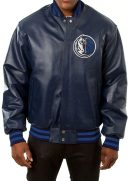 Varsity Dallas Mavericks Navy Blue Leather Jacket