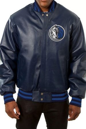 Varsity Dallas Mavericks Navy Blue Leather Jacket