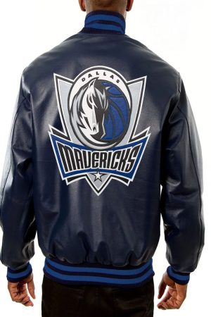 Varsity Dallas Mavericks Navy Blue Leather Jacket