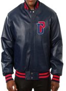 Varsity Detroit Pistons Navy Blue Leather Jacket