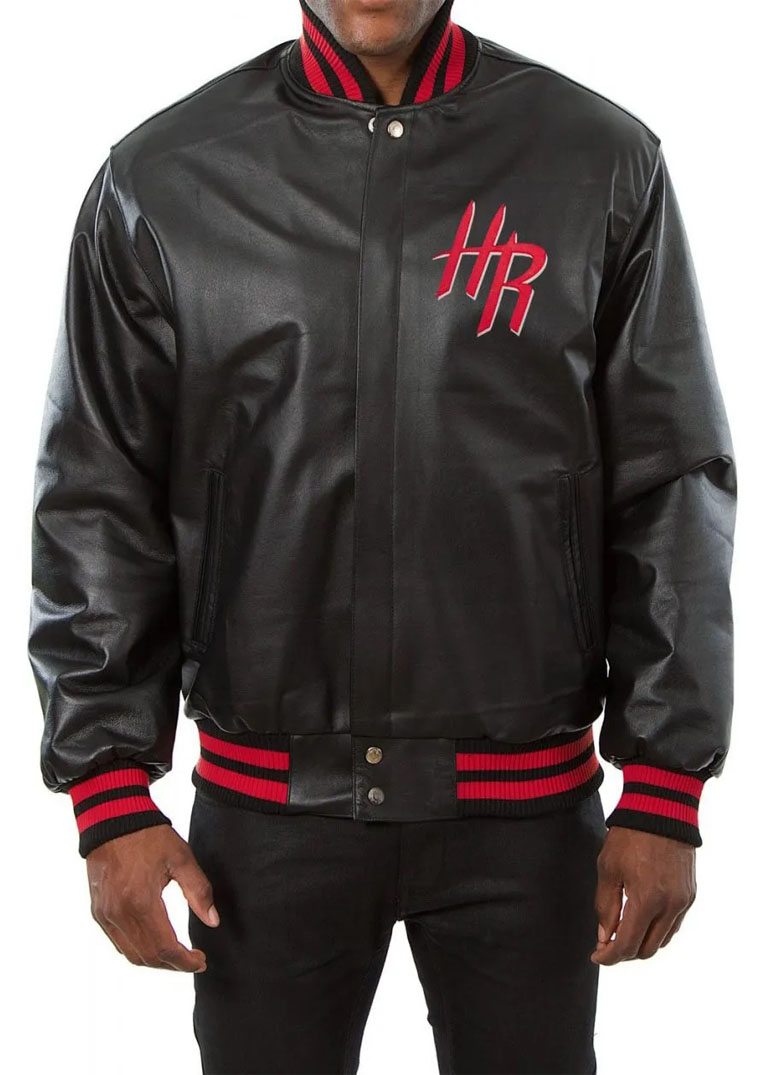 Varsity Houston Rockets Black Leather Jacket 1 Varsity Houston Rockets Black Leather Jacket