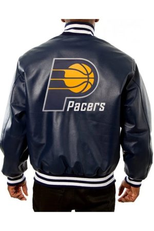 Varsity Indiana Pacers Navy Blue Leather Jacket