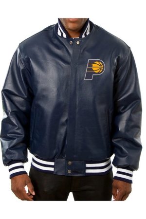 Varsity Indiana Pacers Navy Blue Leather Jacket