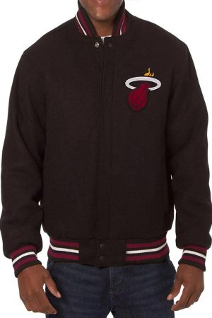 Varsity Miami Heat Embroidered Blacks Wool Jacket