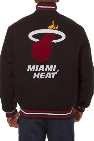 Varsity Miami Heat Embroidered Blacks Wool Jacket