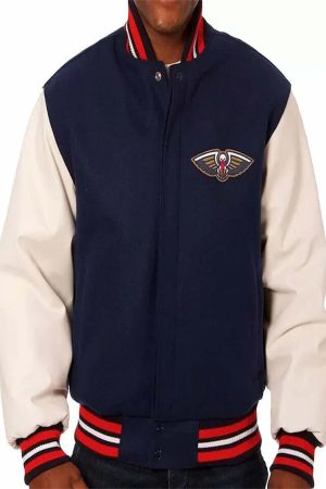 Varsity New Orleans Pelicans Blue and White Jacket