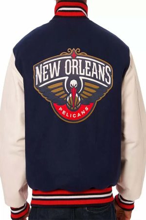 Varsity New Orleans Pelicans Navy Blue and White Jacket