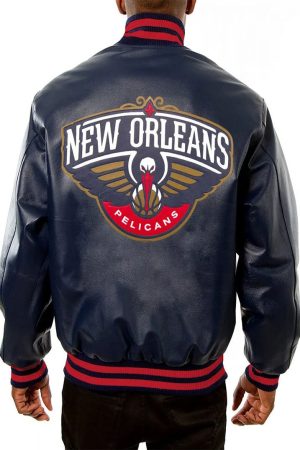 Varsity New Orleans Pelicans Navy Blue Leather Jacket
