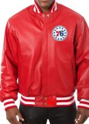 Varsity Philadelphia 76ers Red Leather Jacket