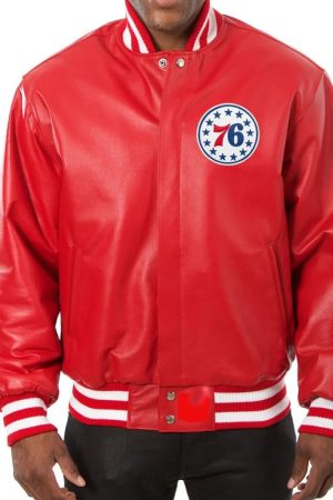 Varsity Philadelphia 76ers Red Leather Jacket