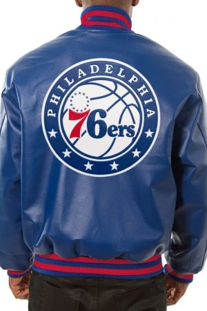 Varsity Philadelphia 76ers Royal Blue Leather Jacket