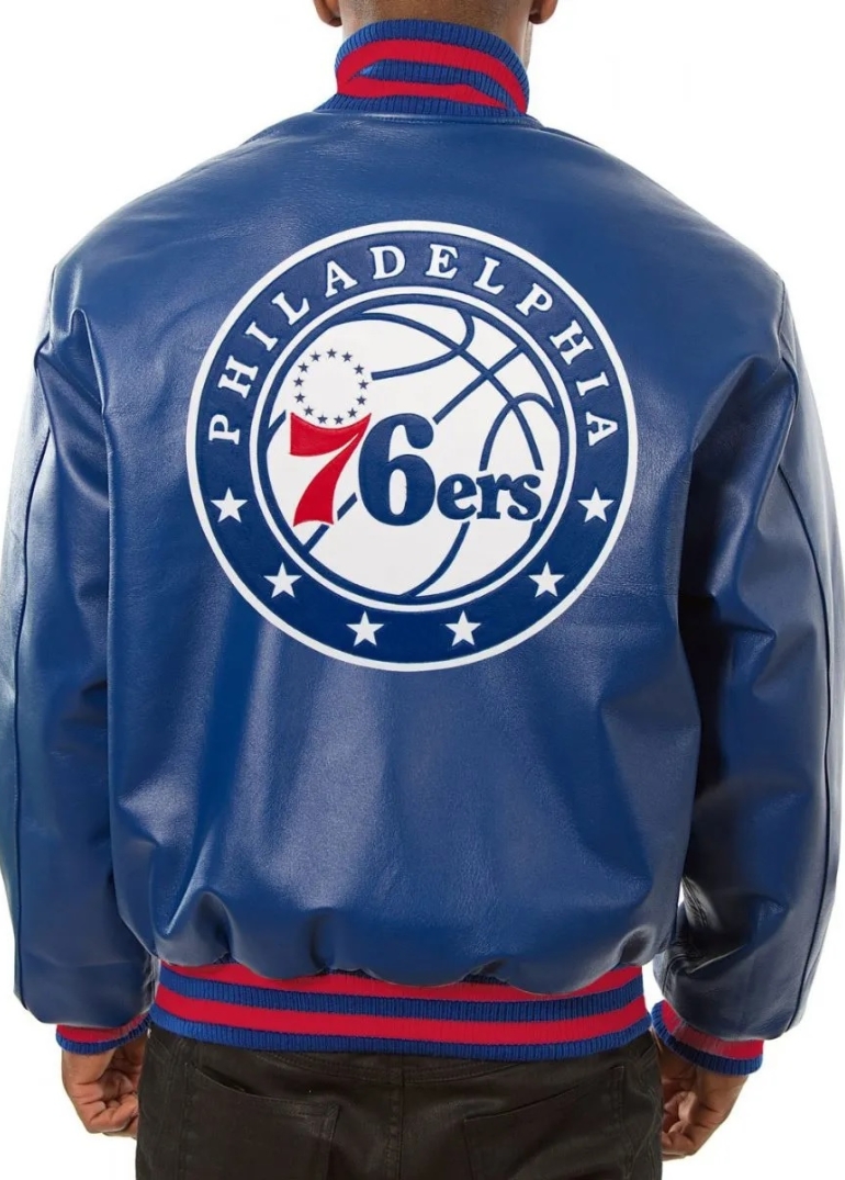 Varsity Philadelphia 76ers Royal Blue Leather Jacket 2 Varsity Philadelphia 76ers Royal Blue Jacket