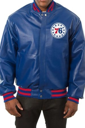 Varsity Philadelphia 76ers Royal Blue Leather Jacket