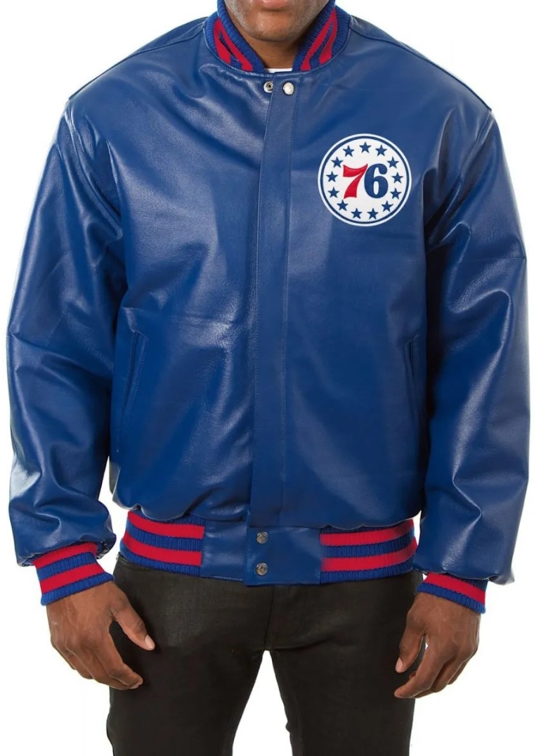 Varsity Philadelphia 76ers Royal Blue Leather Jacket 1 Varsity Philadelphia 76ers Royal Blue Leather Jacket