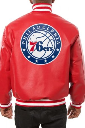 Varsity Philadelphia 76ers Red Leather Jacket