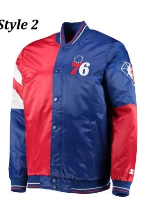 Philadelphia 76ers Red and Royal Varsity Satin Jacket