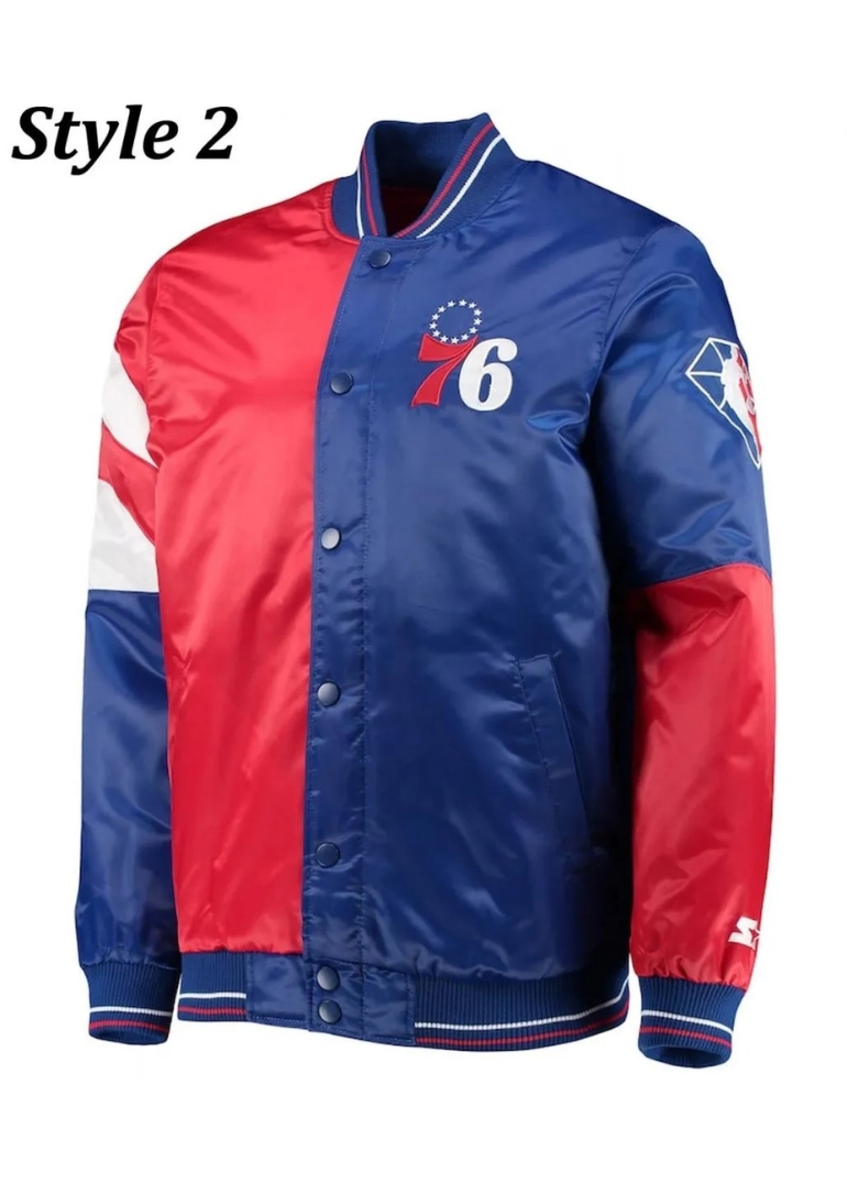 Philadelphia 76ers Red and Royal Varsity Satin Jacket 3 Philadelphia 76ers Red and Royal Varsity Satin Jacket - Image 3