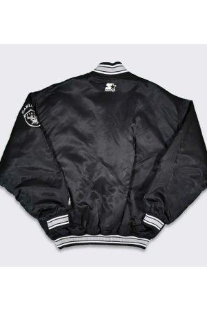 90’s Oakland Raiders Black Satin Bomber Jacket