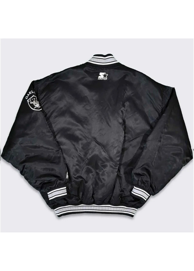 90’s Oakland Raiders Black Satin Bomber Jacket 2 90s-Oakland-Raiders-Black-Satin-Bomber-Jackets