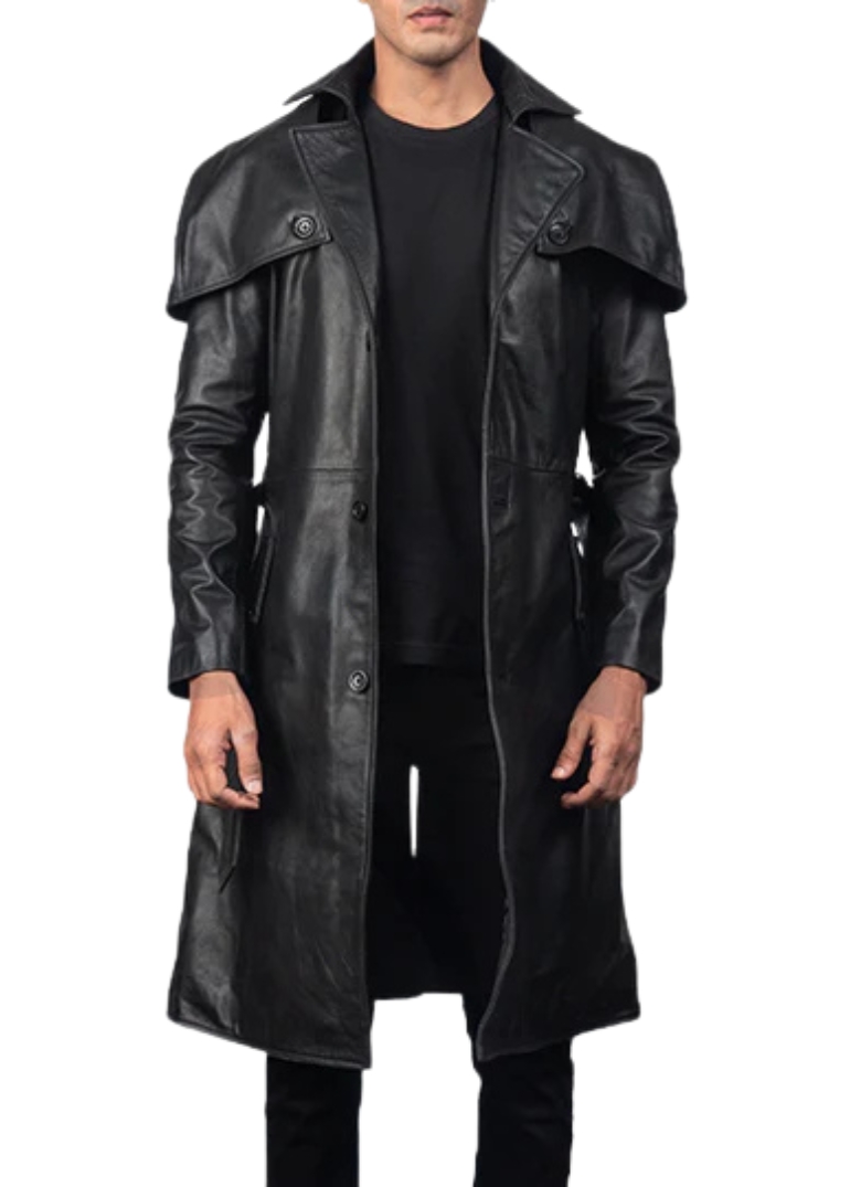 Deux Black Leather Trench Coat 1 Black Fit Long Coat