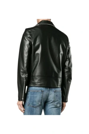 Black Leather Punk Jacket For Mens