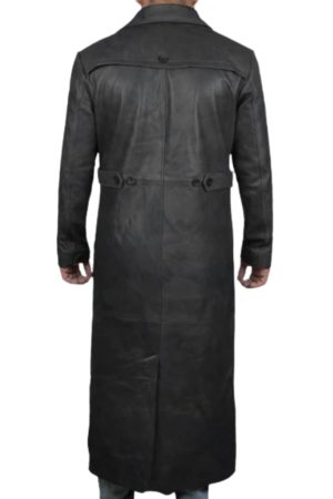 Mens Leather Black Winter Trench Coat