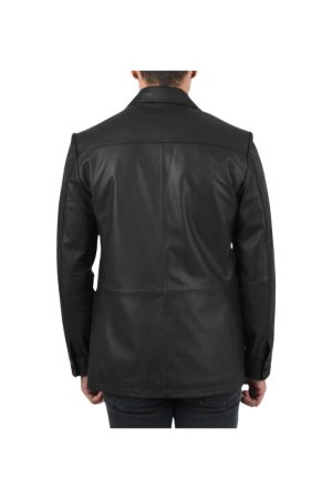 Real Lambskin Black Leather Blazer For Mens