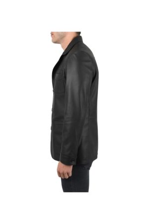 Real Lambskin Black Leather Blazer For Mens