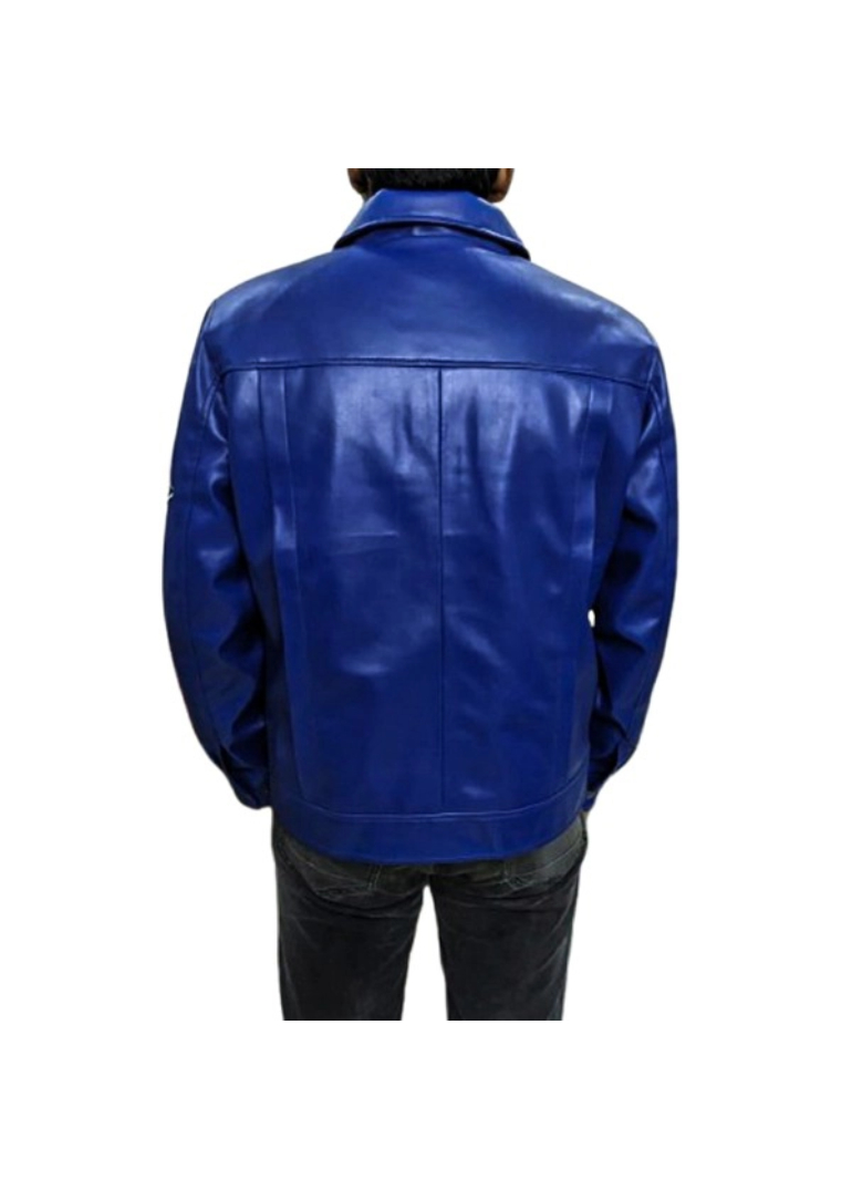 Blue Leather Trucker Jacket For Mens 2 Blue-Trucker-Jacket-Back