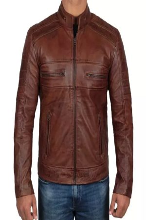 Brown-Leather-Biker-Jacket-Front