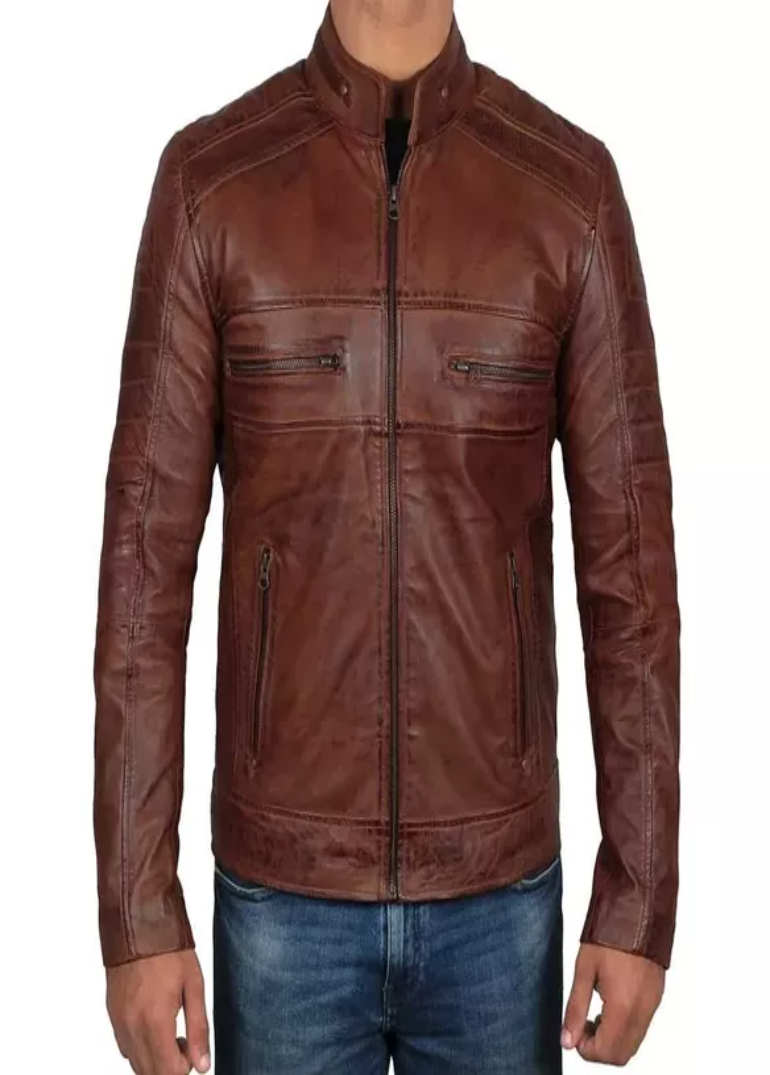 Brown Leather Biker Jacket 1 Brown-Leather-Biker-Jacket-Front
