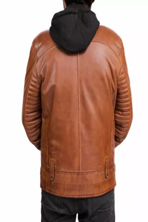 Brown Leather Jacket With Hood