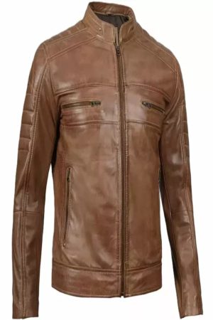 Camel Leather Biker Jacket